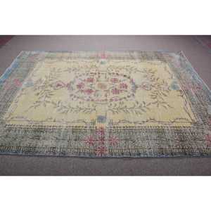 Alfombra Turca, Alfombra Grande de 6,8x9,5 pies, Alfombra de Lana Azul y Amarilla - Product Image 3