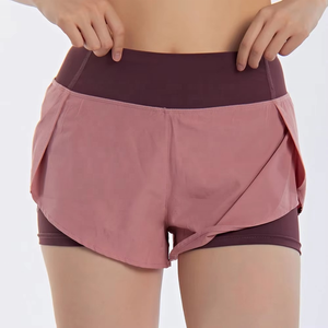 Shorts de sport pour femmes à double couche, taille élastique, tissu à séchage rapide, poche sécurisée pour téléphone, OEM – Meilleures ventes - Product Image 6