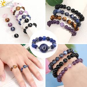 CSJA accessori per gioielli <span class=keywords><strong>pietre</strong></span> preziose perline sciolte Charm pietra naturale A-Z cristallo 26 lettere iniziali perline per braccialetto anello - Product Image 2