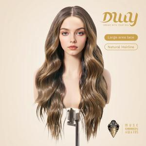 Tin-DWY 26 Inches Long Water Wavy Brown Glueless Synthetic <b>Wig</b> 13x6 Lace Front Transparent Lace Color - Product Image 3