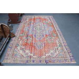 Alfombra Turca Vintage Grande de 5.4x9 pies, Alfombra de Lana Ikat Roja - Product Image 1