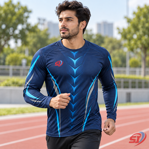 Custom Mens Long Sleeve Sports T-<b>Shirt</b> Quick Dry Breathable Polyester/Cotton 160g Summer Training Top Manufacturer - Product Image 4