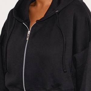 Sweat à capuche à fermeture éclair et fermeture éclair en éponge française 400 Gsm pour femmes Logo personnalisé haut court d'entraînement pull respirant surdimensionné - Product Image 2