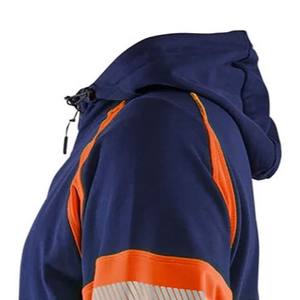 High Visibility Waterproof Breathable Safety <b>Hoodie</b> Navy Blue <b>Orange</b> Reflective Stripes Front Zip Durable Workwear Construction - Product Image 6