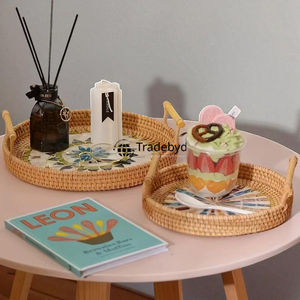 Plateau de service décoratif mobile moderne en rotin naturel de qualité supérieure fait à la main, plateau de cuisine Tradebyd - Product Image 2
