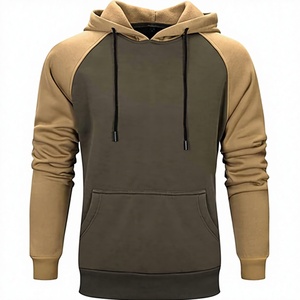 Sudadera con Capucha de Manga Raglán en Contraste al por Mayor - Verde Oliva y Beige - Top con Capucha de Forro Polar Estilo Urbano - Product Image 1