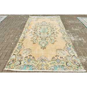 พรมวินเทจขนาด 5.3x9.7 ฟุต, พรมตุรกีขนาดใหญ่, พรมขนสัตว์สีน้ำเงินสไตล์โมร็อกโก - Product Image 1