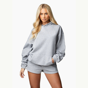 Sweat à capuche surdimensionné pour femme, gris clair chiné, 65% coton 35% polyester, avec poignets côtelés, respirant, fabrication OEM - Product Image 4