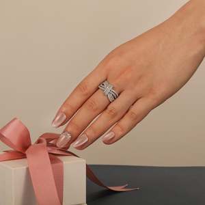 Jeulia Bow <b>Ribbon</b> Triple Pave Set Wedding Ring with Zircon - Product Image 5