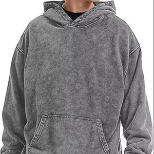 Sudadera con capucha para hombre de gran tamaño con estilo, jersey de lana cálido, algodón pesado lavado con ácido para hombre - Product Image 1