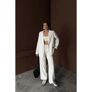 <b>White</b> Striped Jacket And Trousers <b>Set</b> - <b>White</b> - Product Image 1