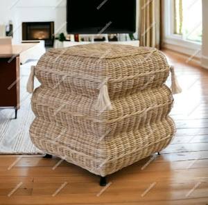 Tabouret en rotin tissé à la main pour meubles de maison ottoman unique en osier Tabouret d'appoint en rotin d'extérieur Console en incrustation d'os - Product Image 1