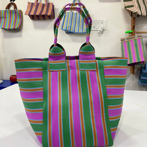 Sac de shopping réutilisable en plastique tissé rayé à grande capacité, écologique, personnalisé, fabriqué à la main, recyclé, pour la plage, les cosmétiques - Product Image 4