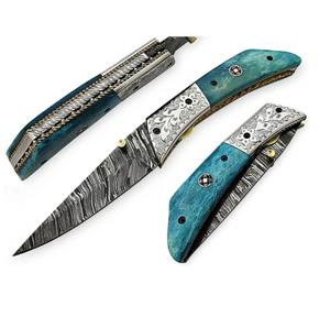 Cuchillo plegable de acero de Damasco, cuchillo de bolsillo de alta calidad hecho a mano - Product Image 4