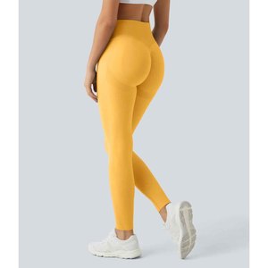 High Waist Seamless Yoga Leggings Full Length Solid Color Spandex Polyester <b>Tights</b> For Women Exercise Sports Wear - Product Image 2