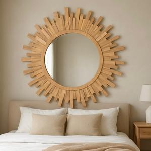 Espejo de pared de ratán elegante y duradero para dormitorio y sala de estar - Product Image 1
