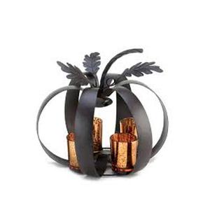 Iron <b>Pumpkin</b> Leaf Tea <b>Light</b> Candle Votive Holder - Product Image 6