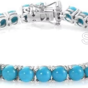 Pulsera de Mujer con Turquesa Natural, Piedra Natal de Diciembre, Joyería Hecha a Mano para Boda o Navidad, Pulsera de Plata de Ley 925 - Product Image 1