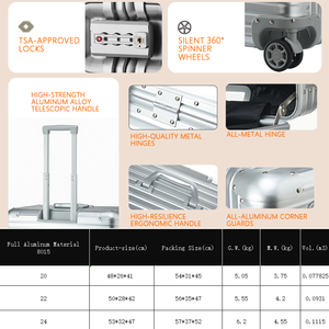 All Aluminum Alloy Trolley <strong>Case</strong> 18Inch Valise Pilote Spinner Wheels Universal Wheel TSA Password Lock Suitcase <strong>Pilot</strong> Luggage Set - Product Image 3