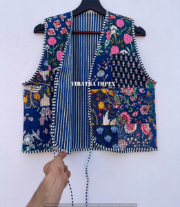 Chaqueta acolchada de algodón para mujer, Kimono con abertura frontal, a rayas, hecha a mano, chaqueta acolchada Vintage con borde crudo - Product Image 3