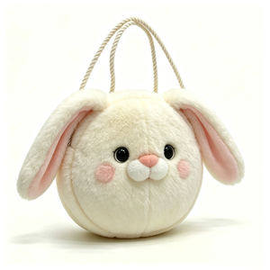 Bolso de mano personalizado de peluche con asa de perlas, lindo bolso de peluche de conejo blanco con correa de perlas, bolso redondo de peluche de conejo color crema. - Product Image 2
