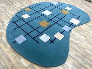 Juego de alfombras geométricas azules abstractas modernas contemporáneas Alfombra curvada con diseño azul y geométrico - Product Image 4