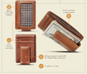 กระเป๋าสตางค์หนังแท้สำหรับผู้ชายพร้อมคลิปหนีบเงินแบบแม่เหล็กกระเป๋าด้านหน้าบางพิเศษมีช่องเสียบบัตรด้านนอกและช่องใส่บัตร - Product Image 2