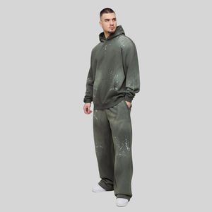 Ensemble de survêtement délavé au soleil 100% coton, effet délavé à l'acide, pantalon et sweat-shirt surdimensionnés, survêtement d'hiver pour homme - Product Image 1