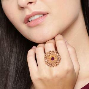 Grossiste indien de bijoux traditionnels en cristal Kundan fausse perle ronde grande bague de mariage bijoux indiens en plaqué or - Product Image 3