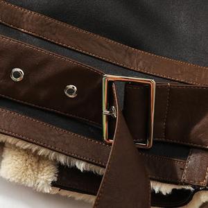 Veste coupe-vent imperméable et chaude en cuir véritable pour homme, patchwork, fausse fourrure de laine d'agneau, col rabattu, manteau décontracté - Product Image 4