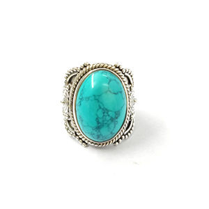 Vintage <b>Turquoise</b> <b>Ring</b> (9.2 Grams) Fashionable Gold Plated Stainless Steel Retro Bezel Setting Gift - Product Image 1