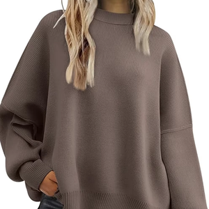 TRENDY <b>CHRISTMAS</b> SWEATER <b>WOMEN</b> OVERSIZED BATWING SIDE SLIT KNIT PULLOVER FALL FASHION CREWNECK LOOSE HOLIDAY <b>TOP</b> NEW - Product Image 1