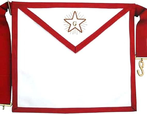 Tablier du Rite Écossais Fellowcraft blanc avec fines bordures rouges, les tabliers du Rite Écossais sont des tabliers de haute qualité avec une grande attention aux détails. - Product Image 1