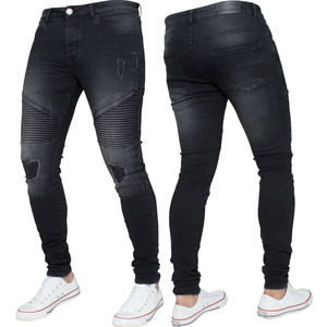 Jeans décontractés pour hommes, style streetwear, coupe ample, jambe droite, jeans délavés, jeans amples en denim bleu pour hommes - Product Image 1