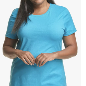 Camiseta de Manga Corta con Cuello Redondo para Mujer, Talla Grande, Nueva Llegada, Logotipo Personalizado, Camisetas de Algodón, Venta al por Mayor Directa de Fábrica de Bangladesh - Product Image 1