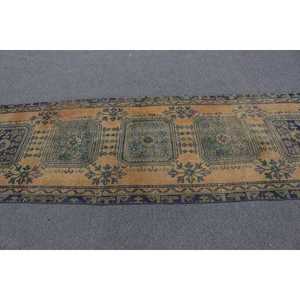 Alfombra Vintage de 3.3x9.7 pies, Alfombra Turca, Alfombra Azul de Lana Marroquí - Product Image 3