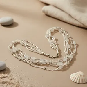 Collier statement multi-rangs en pierres précieuses blanches pour femmes, bijoux superposés tendance - Product Image 2