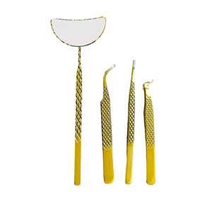 Juego de pinzas de extensión de pestañas amarillas, herramienta de belleza de espejo de volumen de Punta puntiaguda, logotipo personalizado, diseño duradero - Product Image 5