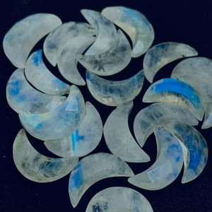 Rainbow Moonstone Jewelry Blue Flash White Moonstone Moon Shape Bead con tratamiento pulido Mineral Gemstone Tallado Jewelry - Product Image 4