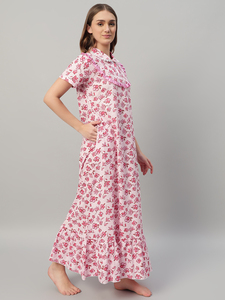 Camicia <span class=keywords><strong>da</strong></span> <span class=keywords><strong>Notte</strong></span> <span class=keywords><strong>da</strong></span> Donna 100% <span class=keywords><strong>Cotone</strong></span> con Pizzo, <span class=keywords><strong>Mezza</strong></span> <span class=keywords><strong>Manica</strong></span>, Lunghezza Intera, Tessuto Traspirante, Collo Tondo, Elegante per Autunno, Primavera, Estate - Product Image 4