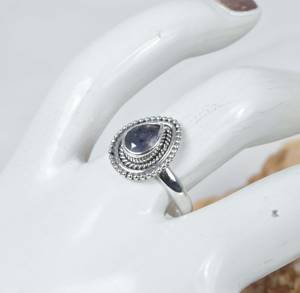 Minimalist Classic Design Sterling Silver Bezel Set Blue Lolite Pear Shape Gemstone <b>Ring</b> for Women Wedding <b>Engagement</b> Jewelry - Product Image 3