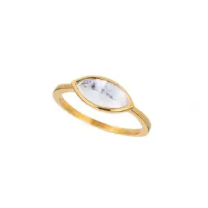 Rainbow Moonstone Gemstone Marquis Shape Gold Vermeil 925 Sterling Silver Bezel set Ring Fashion Jewelry Natural Crystal Rings