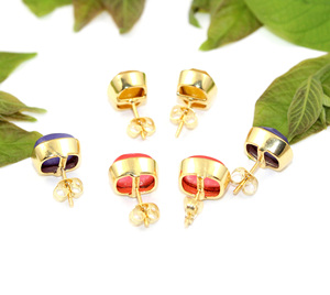 ต่างหูพลอยหยกสีชมพูกุหลาบชุบทอง24K สำหรับผู้หญิงต่างหูรูปทรงเรขาคณิตเบาะรองนั่งเครื่องประดับทองเหลืองสไตล์โบฮีเมียนคลาสสิกขายส่ง - Product Image 3