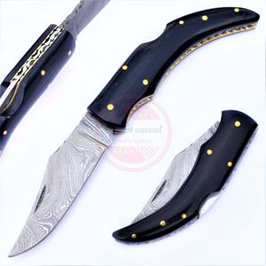 Lame pliante en acier damas manche en bois couteau de poche de camping couteaux pliants de chasse en plein air - Product Image 6