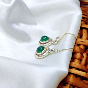 Unisex 925 Sterling Silver Drop <b>Earrings</b> Green <b>Onyx</b> Gemstone Ball Simple Drop Pattern Fine Dangle for Wedding Daily Wear - Product Image 3