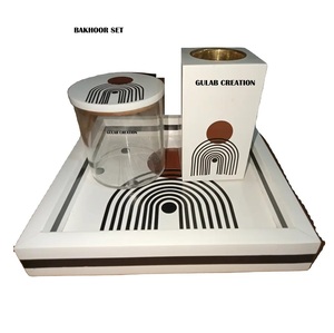 Ensemble de boîte de plateau de brûleur Bakhoor incrusté de résine de nacre artisanale | Porte-encens indien décoratif Design floral complexe - Product Image 3