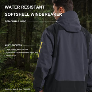 Men Hooded <b>Canvas</b> Rain Jacket Waterproof Breathable Comfort Streetwear Letter Pattern All Weather for <b>Long</b> Walks - Product Image 3