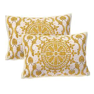 Yellow Floral Print 240 TC 100% Cotton Double Bed <b>Sheet</b> Set with 2 Pillow Covers <b>King</b> <b>Size</b> 3pc & 4pc Options for Home Use - Product Image 3