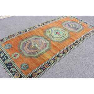Tapis turc vintage, grand tapis de 4,8 x 10,3 pieds, tapis en laine rayé orange et bleu - Product Image 2