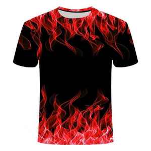 Colorful <b>Flame</b> 3D Printed Men's Round Neck Short Sleeve T <b>Shirt</b> Casual Breathable Knitted Fabric - Product Image 1